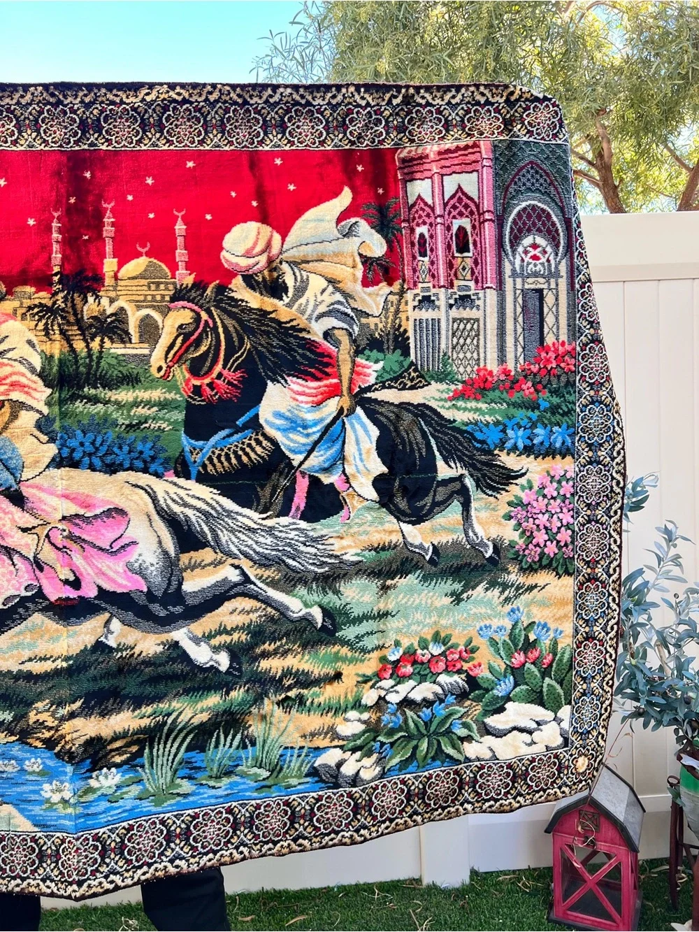 Large Vintage Arabian Nights Tapestry Wall Hanging 72”‎ x 48” Boho Maximalist